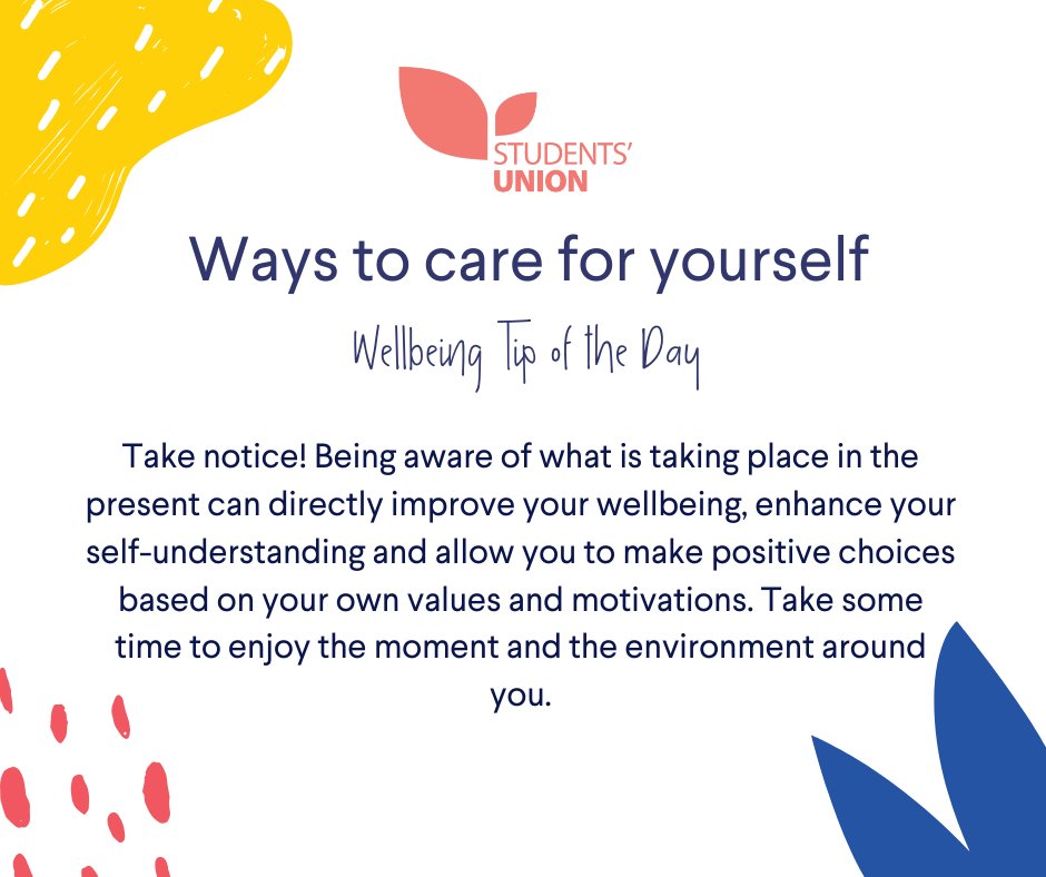 🧘‍♂️ Wellbeing Tip of the day: Take notice! Being aware of what is taking place in the present can directly improve your wellbeing, enhance your self-understanding and allow you to make positive choices based on your own values and motivations. ow.ly/QeNr50A1IIp