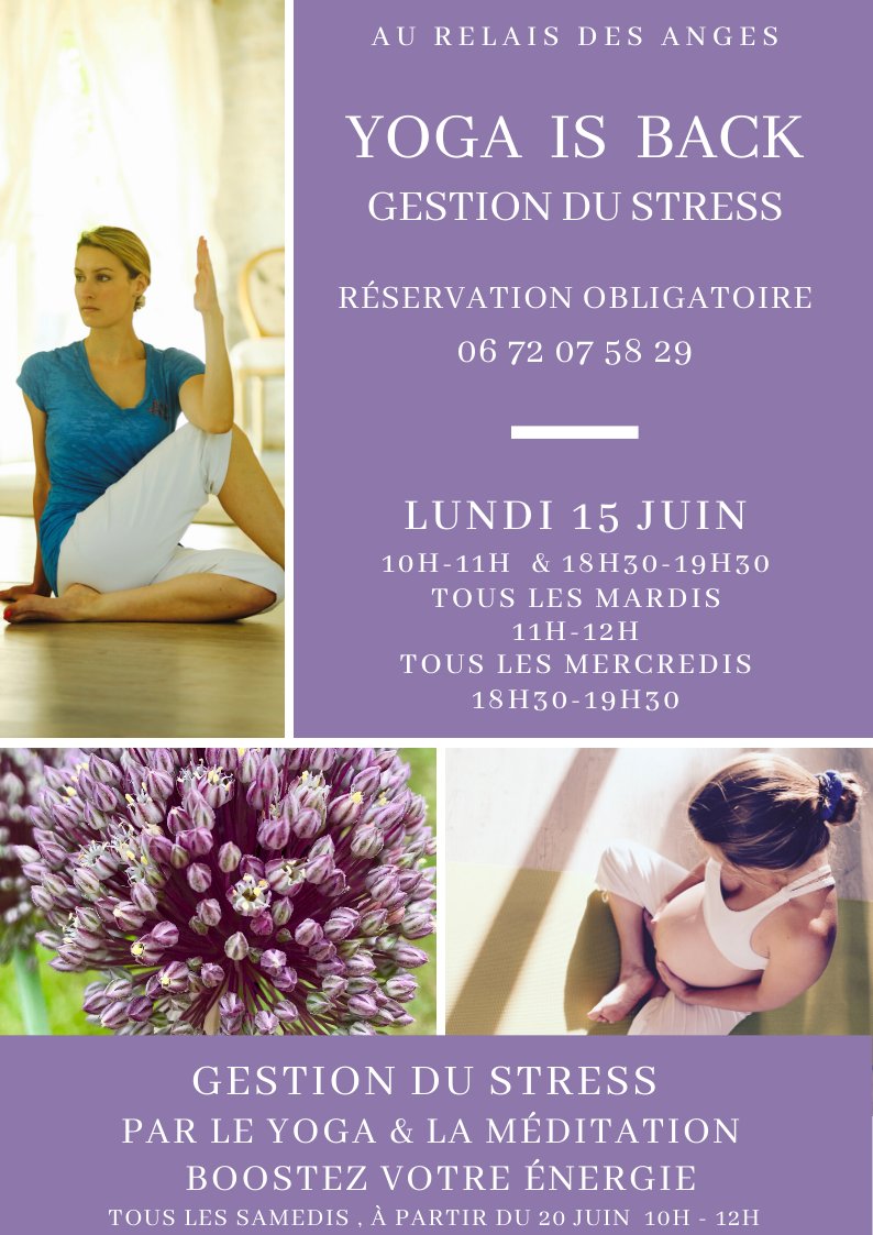 relaisdesanges's tweet photo. GESTION DU STRESS PAR LE YOGA AU RELAIS DES ANGES AVEC BRIGITTE BRUYEZ.
Comment retrouver un équilibre entre le travail et la vie personnelle durant cette pandémie?
Comment garder son calme et son enthousiasme avec tous ces changements de fonctionnements dans nos vies? https://t.co/JVUBuES4wP