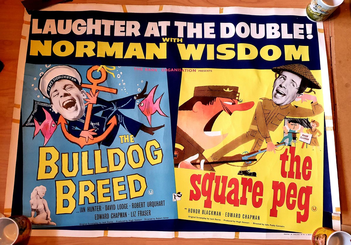 JohnAPHewer's tweet photo. Love this! Double feature quad of #NormanWisdom films. #TheSquarePeg (1958) and #TheBulldogBreee (1950). #JohnComedyPosters https://t.co/fA8A5yWoa0