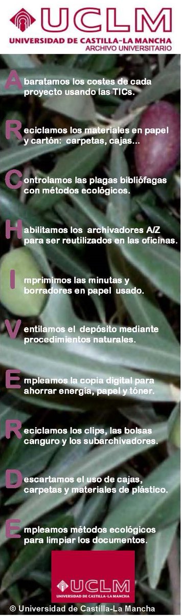 ArchivoUCLM's tweet photo. #IAW2020 El tema programado para el día de hoy por el @ICArchiv es el #CambioClimatico Nuestra pequeña aportación en la lucha contra el mismo nuestro #Archiverde una declaración en pro del #Archivo sostenible #UnArchivoEs
https://t.co/M3VuNaExMP https://t.co/Ou4xMJJHfQ