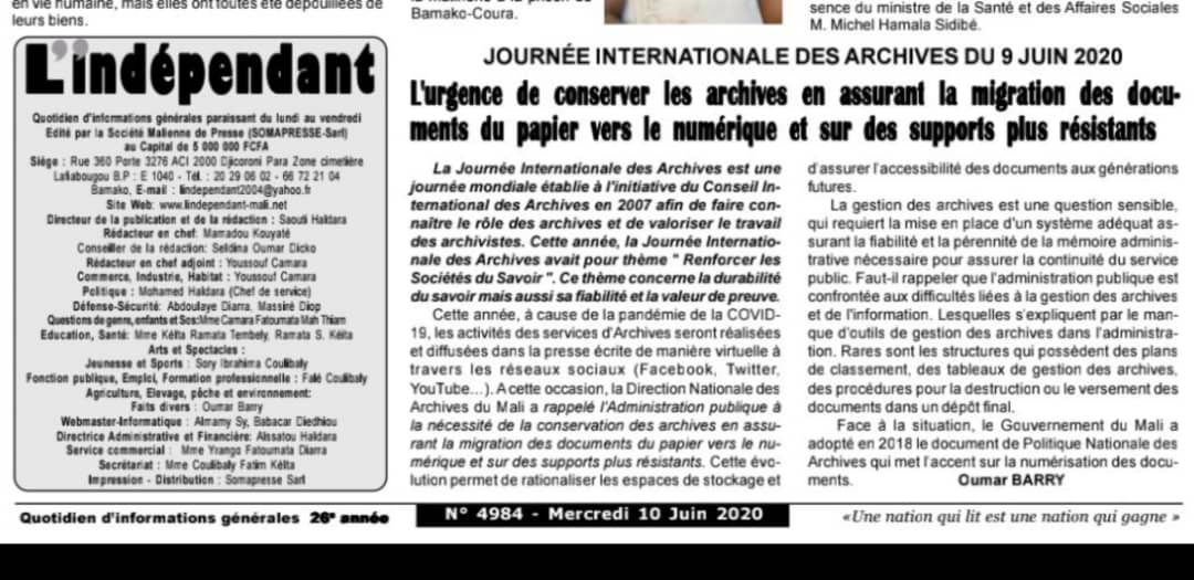 Direction Nationale des Archives du Mali (DNAM) tweet media