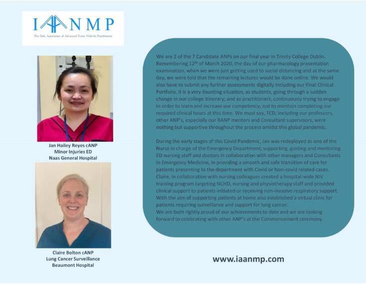 IAANMP (@iaanmp) on Twitter photo Jan Hailey Reyes cANP Minor Injuries ED Naas General Hospital & Claire Bolton cANP Lung Cancer Surveillance Beaumont Hospital share their experiences of Covid 19 <a href="/HSELive/">HSE Ireland</a> <a href="/EMP_ANPforum/">ANPforum</a> @DMHospitalGroup <a href="/RegionalEdDSKW/">Regional Education Dublin Sth, Kildare & Wicklow</a> <a href="/RegionalEdDSKW/">Regional Education Dublin Sth, Kildare & Wicklow</a> <a href="/TCD_SNM/">School of Nursing & Midwifery, TCD</a> <a href="/Beaumont_Dublin/">Beaumont Hospital</a> <a href="/chiefnurseIRE/">CNO's Office</a> Jan Hailey Reyes cANP Minor Injuries ED Naas General Hospital & Claire Bolton cANP Lung Cancer Surveillance Beaumont Hospital share their experiences of Covid 19 <a href="/HSELive/">HSE Ireland</a> <a href="/EMP_ANPforum/">ANPforum</a> @DMHospitalGroup <a href="/RegionalEdDSKW/">Regional Education Dublin Sth, Kildare & Wicklow</a> <a href="/RegionalEdDSKW/">Regional Education Dublin Sth, Kildare & Wicklow</a> <a href="/TCD_SNM/">School of Nursing & Midwifery, TCD</a> <a href="/Beaumont_Dublin/">Beaumont Hospital</a> <a href="/chiefnurseIRE/">CNO's Office</a>