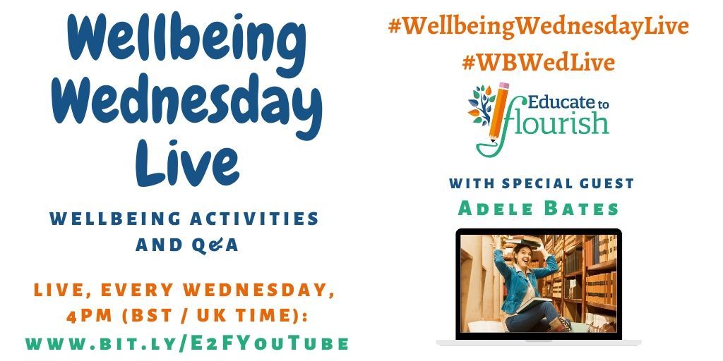 EduFlourish's tweet photo. Tune in to #WellbeingWednesdayLive at 4pm BST TODAY with special guest @AdeleBatesZ
She will share a free easy tool to help with making space, transitions, and academic learning!
https://t.co/sOkWfviKNn
#WBWedLive #WellbeingWednesday #wellbeing #eduCPD #teacherCPD #edutwitter https://t.co/0YmLUpj5Lp