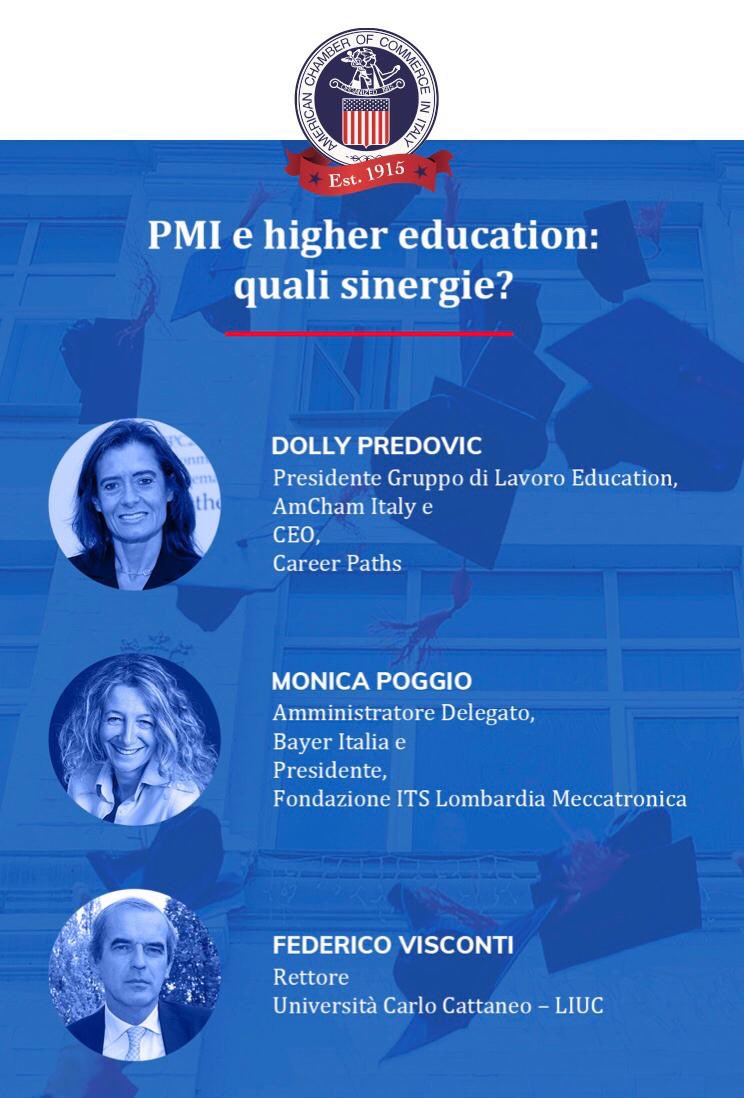 Lieta di partecipare con Federico Visconti @uniLiuc e @MonPog <a href="/ITSMeccatronica/">ITSLombMeccatronica</a> all’incontro online di @AmChamItalty "PMI e Higher education: quali sinergie?” venerdì ore 11 cutt.ly/jy9cUPb