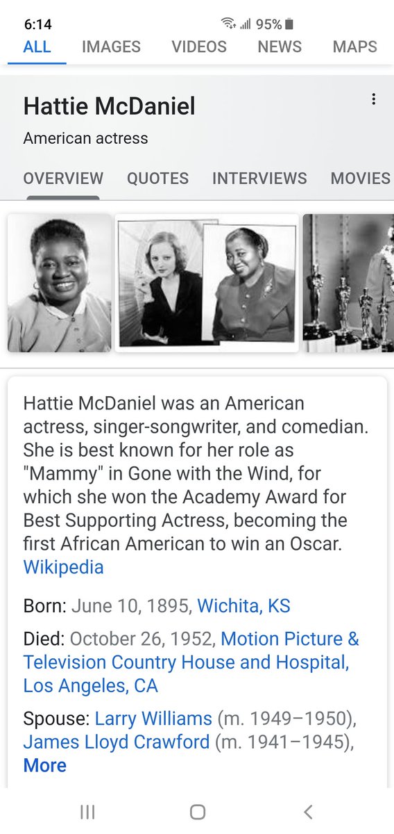 By removing Gone With The Wind, you are removing the performance of the first African American to win an Oscar.
Focus on changing our future, not removing the past.
#GoneWithTheWind 
#hattiemcdaniel