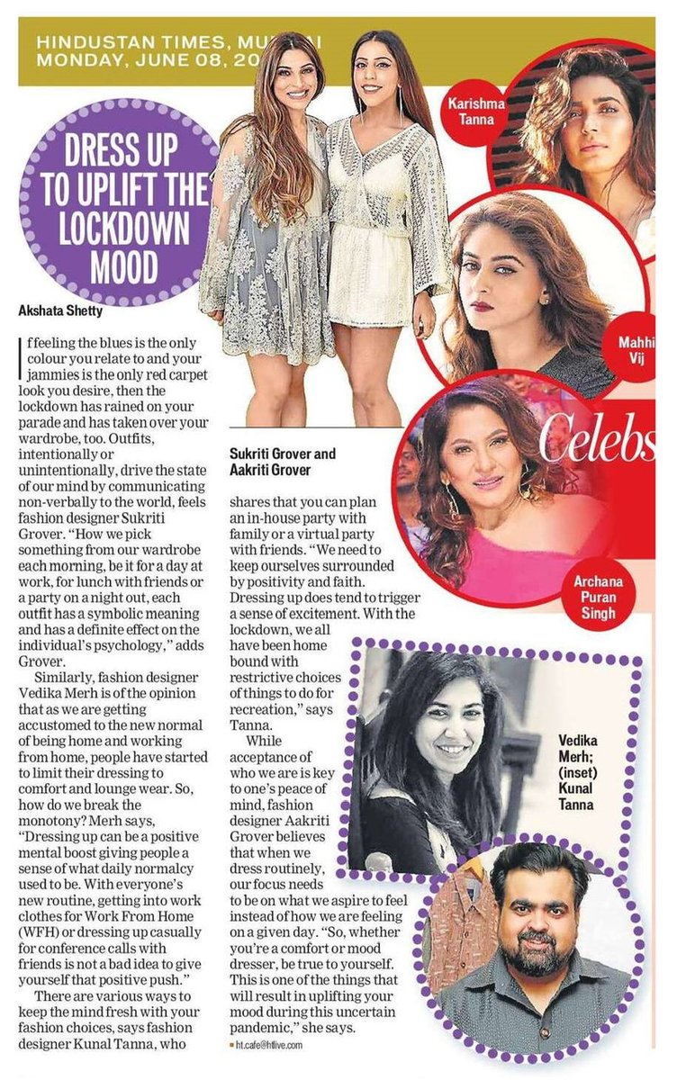 Designers #KunalAnilTanna #VedikaM #SukritiandAakriti in conversation with <a href="/htTweets/">Hindustan Times</a> on uplifting your mood by playing dress up during this #lockdownextension! Penned by the amazing @Aaksha!