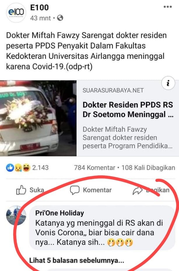 Jujur, sedih banget rasanya difitnah seperti ini setelah berjuang menolong penderita Covid19 sampai harus kehilangan nyawa.

Manusia gak sih mereka ini?