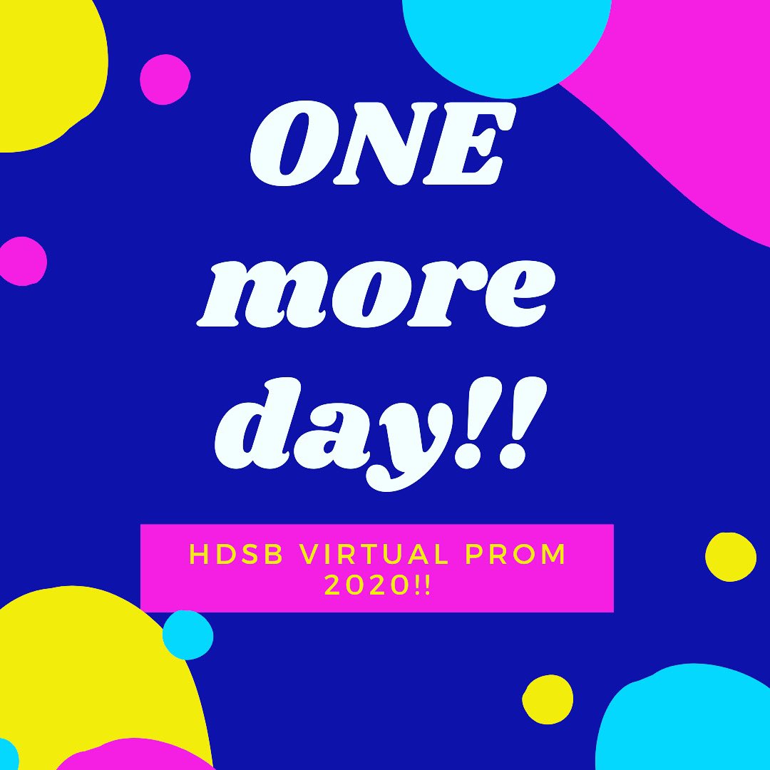 Tomorrow’s the day, class of 2020! We’ll be releasing the link to the HDSB Virtual Prom along with some other important details soon, so stay tuned! #hdsbstillconnected 👏🏻🎉💙