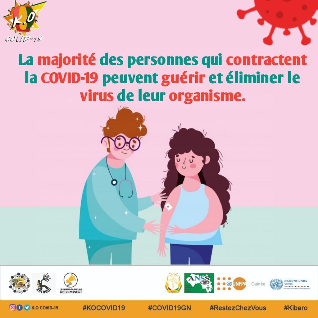 La majorité des personnes qui contractent la COVID-19 peuvent guérir et éliminer le virus de leur organisme.
#KOCOVID19 #Kibaro #COVID19GN #RestezChezVous #GquiOse