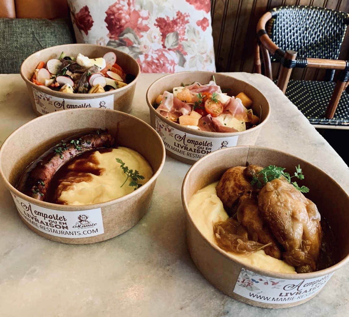 Mamie c’est aussi à la maison avec des produits #frais #sains et #gourmand dans un emballage 100% biodégradable 🌱
#mamierestaurants #burger #bistro #paris #terrasses #déconfinement