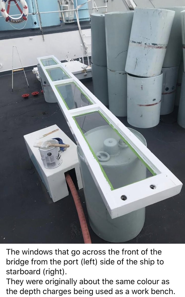 HMCSSACKVILLE1's tweet photo. From #ThePaintLocker on FB: work continues to refurbish our bridge and ASDIC hut. Also, @CPOFastForward has apparently repurposed a depth charge or two. #RCNavy @NavalMuseumHFX @corvettenavy https://t.co/LqLEmXszth