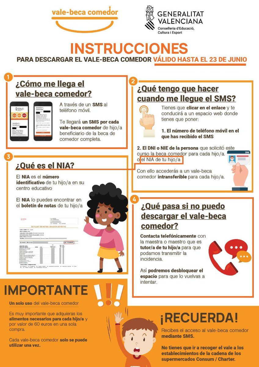 GVAeducacio's tweet photo. 🥦🍗🍏 Des del dia 5 de juny està disponible el quart val-beca menjador, rebut via SMS.

📆 Recordeu que el podeu bescanviar fins al 23 de juny per a adquirir aliments bàsics dels establiments de Consum i Charter per valor de 60 euros.

ℹ️ Més detalls: https://t.co/oTMDVni3bQ https://t.co/1ljsfsxOHA