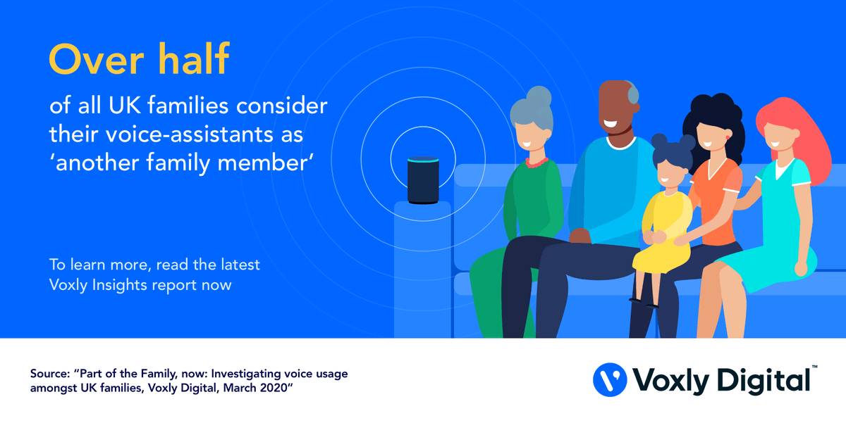 voxlydigital's tweet photo. #Voice tech really has become an everyday part of UK family life. Over half of families consider their #voiceassistant as 'another family member'. This inspired the title of our report 'Part of the Family, now'. Read the full report here - https://t.co/Q9FSurgPsi
#amazon #google https://t.co/7Lv8gUcA5P