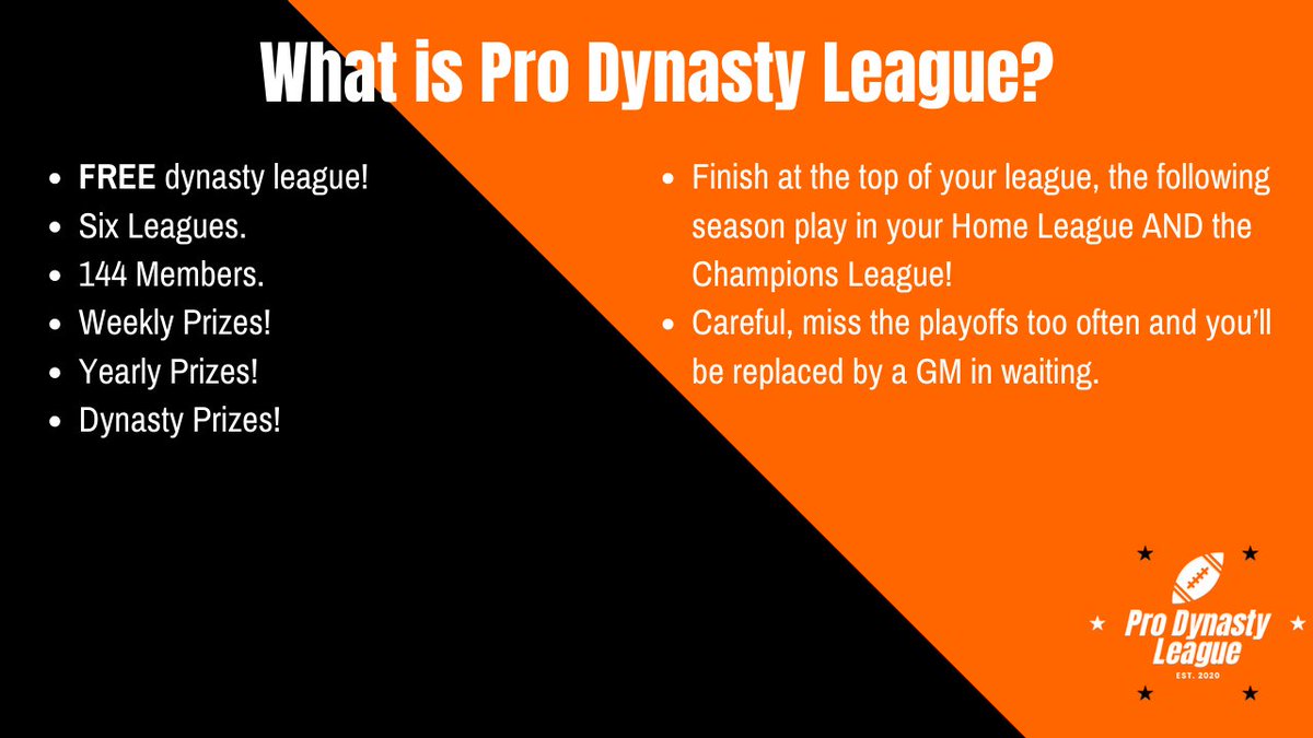 ProDynoLeague's tweet image. 🏈 PRO
DYNASTY ✅
🏆 LEAGUE

How to enter:
🅰️ Follow @ProDynoLeague 
🅱️ Retweet

Winner announced between 8-11pm est.

#ProDynastyLeague