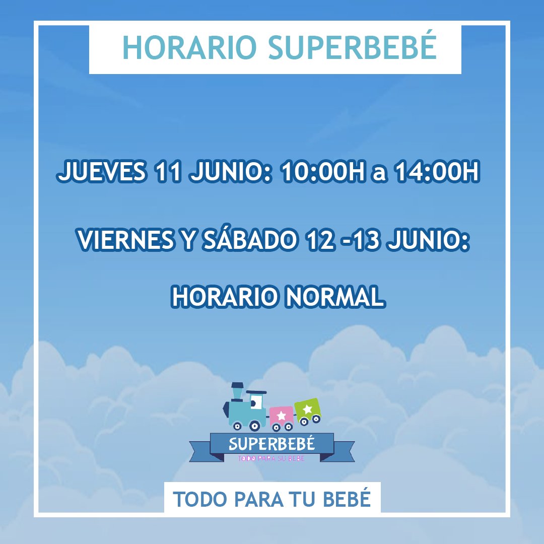 TiendaSuperbebe's tweet photo. ¡Buenas tardes! Os anunciamos nuestro Horario para ésta semana ¡Visita nuestra tienda! ⤵️

✅ Jueves 11 de Junio : 10:00h a 14:00h
✅ Viernes y Sábado 12 y 13 de Junio : Horario normal

Contacto:

📍 Polígono El Pino, calle Pino Blanco s/n. Sevilla.
📲 954 049 222 - 644 209 222 https://t.co/hG9vMD9kWU