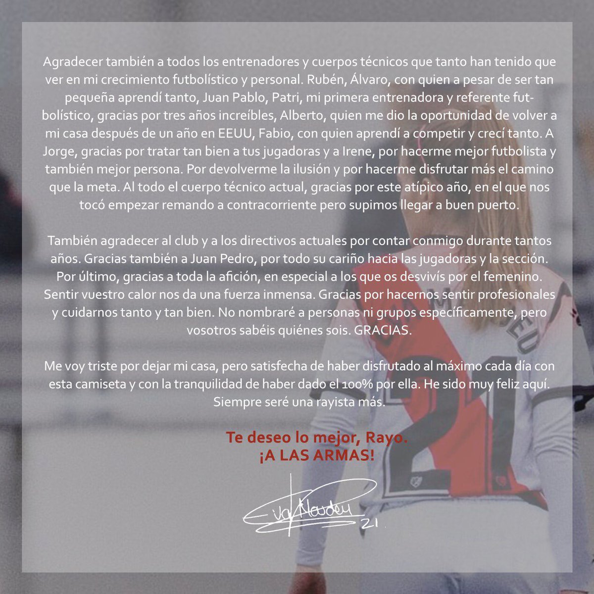 EvaMasdeu's tweet image. Gracias por todo, Rayo❤️⚡️

Foto: @juanfra1312 @EllasSonFutbol