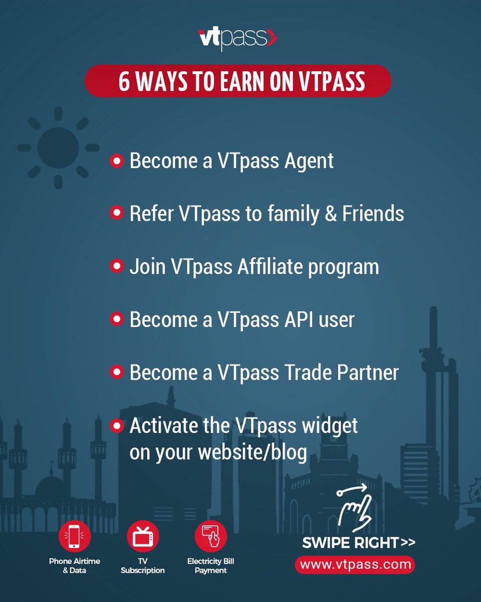 vtpass's tweet photo. Start earning now on VTpass💰
Whether you're a student, a business person, corporate worker, freelancer, etc, we've got a program for you.
Contact us!
#vtpass #billspayment #WednesdayThoughts #wednesdayMotivation #affiliate #widgetpatners #vtpassagent #vtpassagency #vtpassapi https://t.co/pRpqamkTHY
