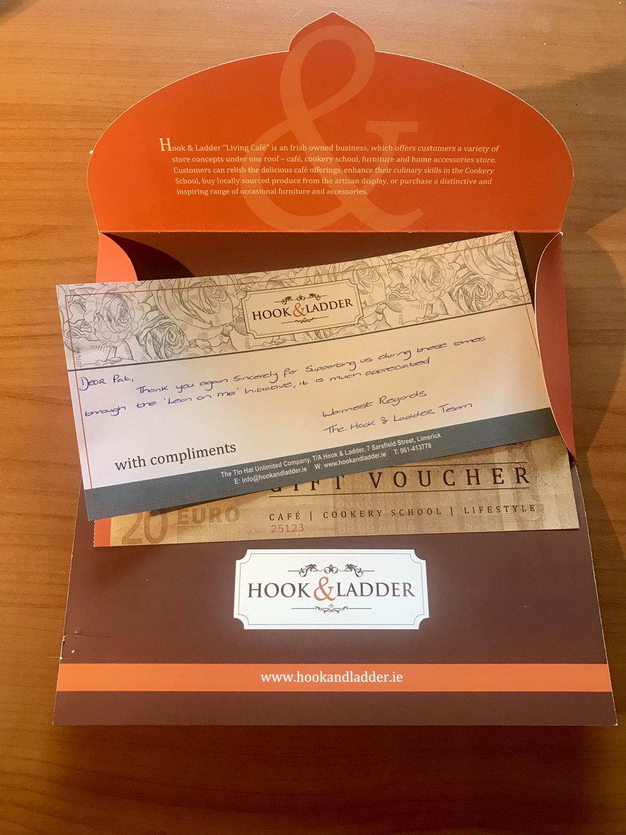 A nice note from the <a href="/hookandladder2/">Hook & Ladder</a> folks in the post today with the <a href="/lean_on_me_irl/">LeanOnMeIreland</a> voucher #buylocal