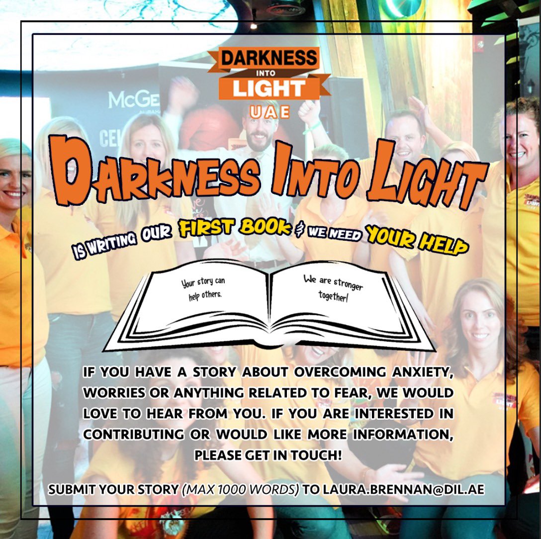 DIL_UAE's tweet photo. * NEWS ALERT *
Darkness Into Light is writing our FIRST BOOK! If you would like to help others in our community by sharing your story of overcoming anxiety, worries or anything related to fear, NOW IS YOUR CHANCE! We would love to hear from you 💫 https://t.co/MuIei81vrD