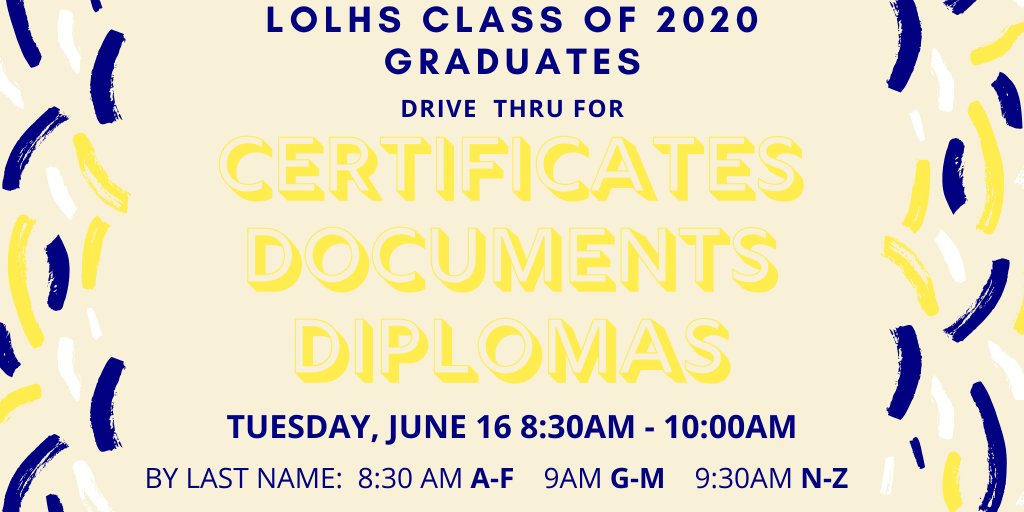 LOLHSPrincipal's tweet photo. Class of 2020, we are ready to provide you the diplomas! All students must have cleared their obligations to the school in order to receive their items listed on the announcement. This week we are contacting students who owe money, textbooks, or property.  @LOLHS2020 @LOLHSIB https://t.co/x6PEpBx2Pi