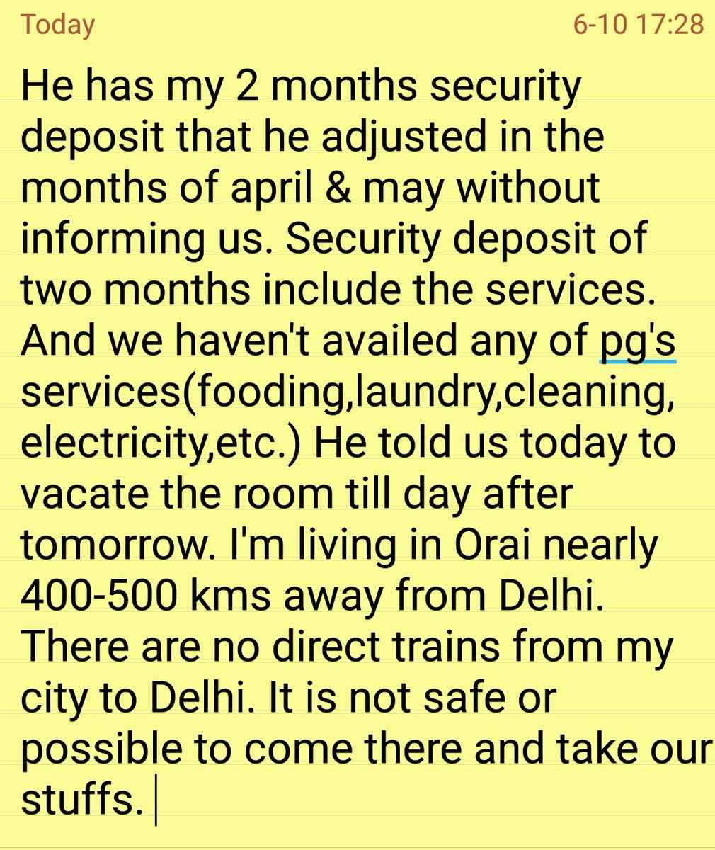 Rdk_Niranjan's tweet photo. I'm a college student residing in Spacex PG (35 U/B,Jawahar Nagar,Delhi).The landlord is asking us to vacate the place till 12th June or pay the rent for June &amp; July.@ArvindKejriwal @shriniwas_hr @msisodia @DcpNorthDelhi https://t.co/8pVJ4RJ4Gt