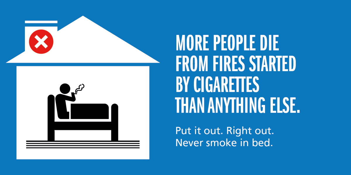 NlandFRS's tweet photo. Never smoke in bed - always make sure you put your cigarette ou, right out. Better still #WhyNotQuit https://t.co/sg4STY3SOt
