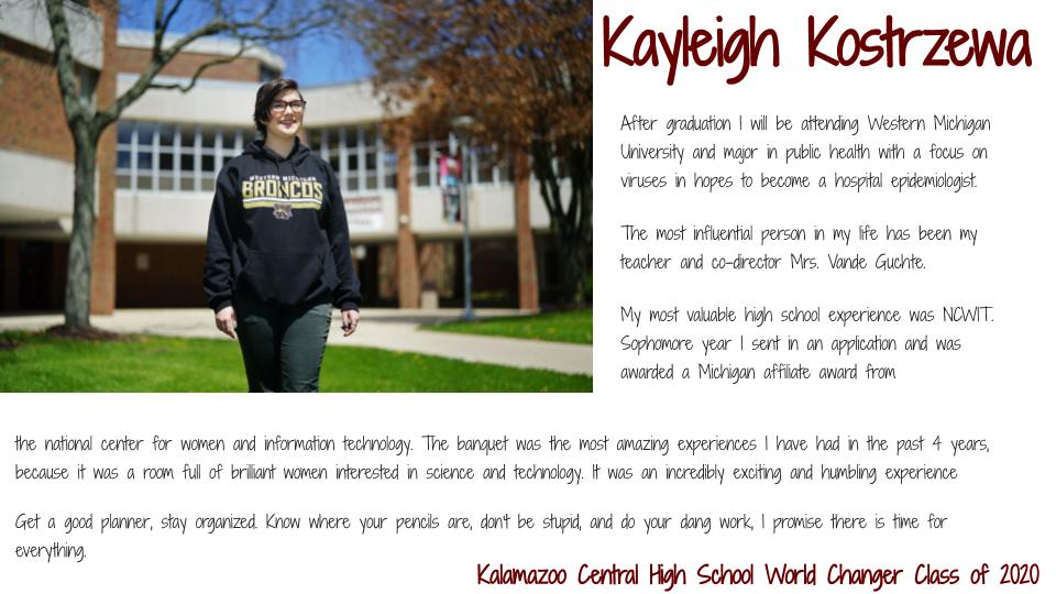 Graduating Senior World Changer, Kayleigh Kostrzewa!!!! Class of 2020!! #KCGIANTNATION