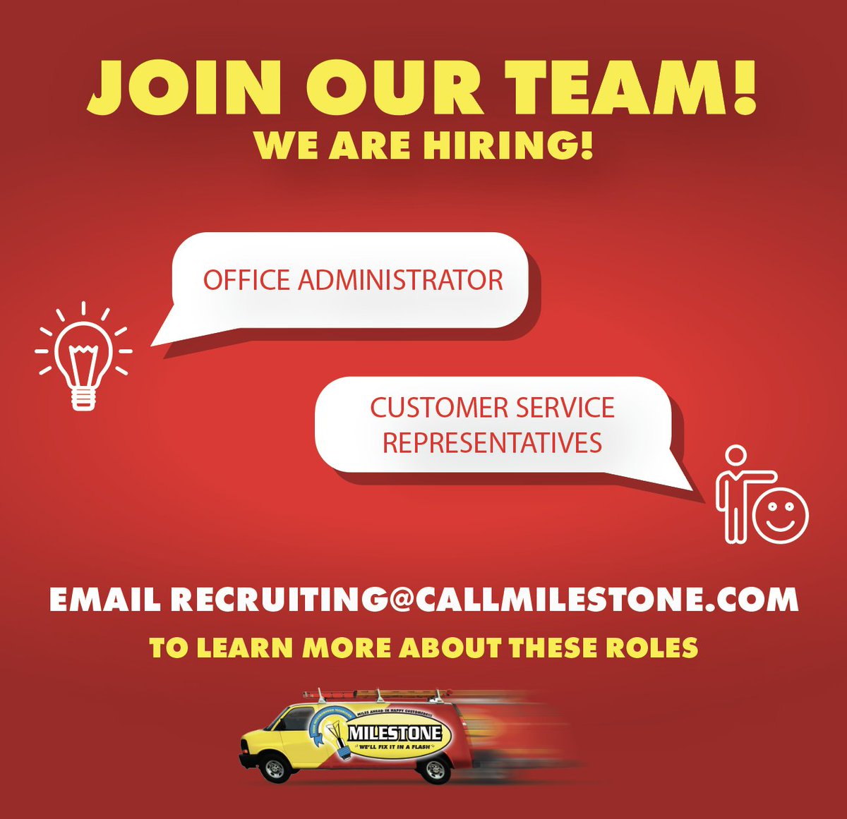 callmilestone's tweet photo. We'd love for you to join our team...(the best team in all of DFW! ππΌ) Interested in learning more about these opportunities at Milestone? Email recruiting@callmilestone.com, or tag a friend that comes to mind! #CallMilestone #LoveWhereYouWork #DFWJobs #DallasJobs #NorthTexasJobs https://t.co/QrbuhNQJpM