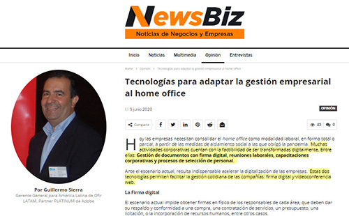ofirlatam's tweet photo. Tecnologías para adaptar la gestión empresarial al #homeoffice

👍 Por Guillermo Sierra Gerente General xa América Latina de @ofirlatam Partner PLATINUM de @Adobe 

👉Acceder al artículo en @NewsBizOK  https://t.co/PL9sjFakHe

#Tecnologia #trabajoremoto #teletrabajo #firmadigital https://t.co/BEx0amANMt