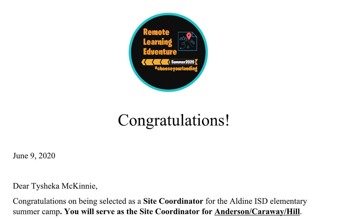 Excited to serve as a Site Coordinator and kick-off “Remote Learning Eventure” with the teams: @Anderson_Aldine @CarawayES_AISD @Hill_AISD! Let’s GOOOO! 💡

Thank you for the opportunity: @SADubberke @SerjioMedina @STARS_902 🎊 #ChooseYourLanding #WeAreAldine
