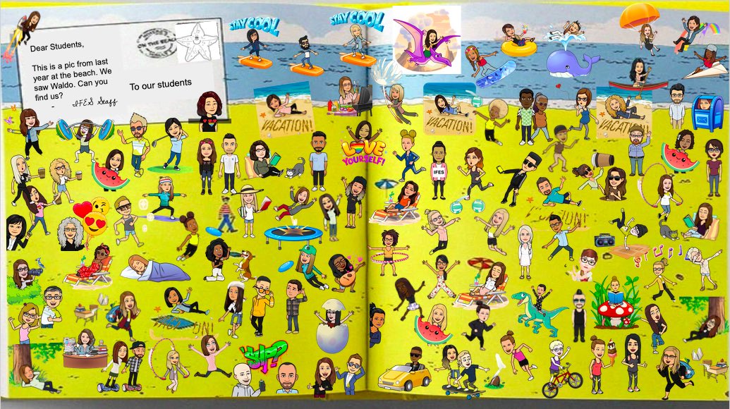Ms_CFoley's tweet photo. Celebrating old school with this one!Hope the IFES students have fun finding their Bitmoji teachers! Happy summer! Shout out to @6Caseley for sharing the template. #whereswaldo @HRCE_NS @IFES_official https://t.co/kuqBEue2nL
