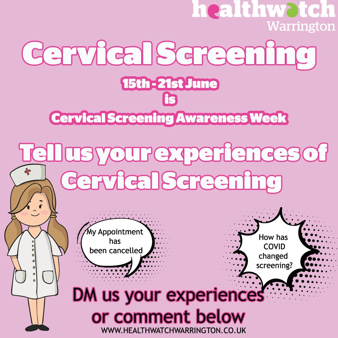 HWWarrington's tweet photo. Next week is Cervical Screening Awareness Week, We want to know YOUR experiences of Cervical Screening. We want to answer any questions you have surrounding #Cervicalscreening.
Comment/ DM below! 👇
#healthwatch #smeartest #CervicalCancer #Warrington #Jostrust https://t.co/5Em8rhKvQ9