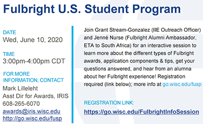 uwmadisonarts's tweet photo. Join an interactive information session today 6/10 at 3 p.m. to learn about Fulbright Arts Grants to #studythearts in another country. Register for the session here: https://t.co/FE8gABGEpz https://t.co/H3nHOKXERG
