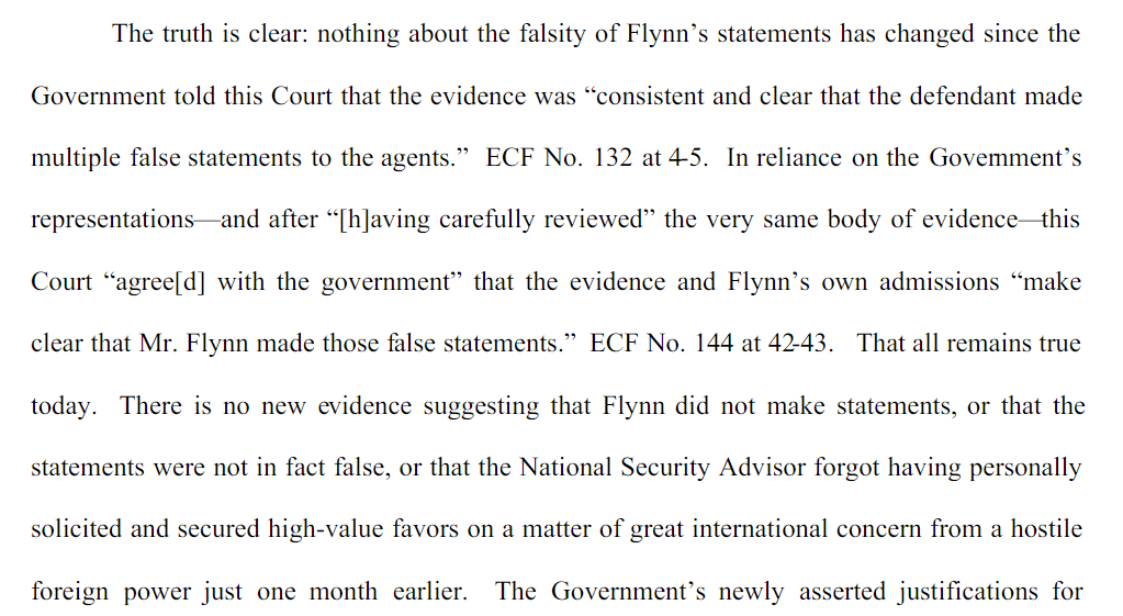 As always the court has to rely upon the facts in evidence before the court. At this time, DOJ has not rebutted or retracted ANY of the facts Van Grack used in the prosecution of the case. This means they have to put up the evidence to actually exonerate Flynn.