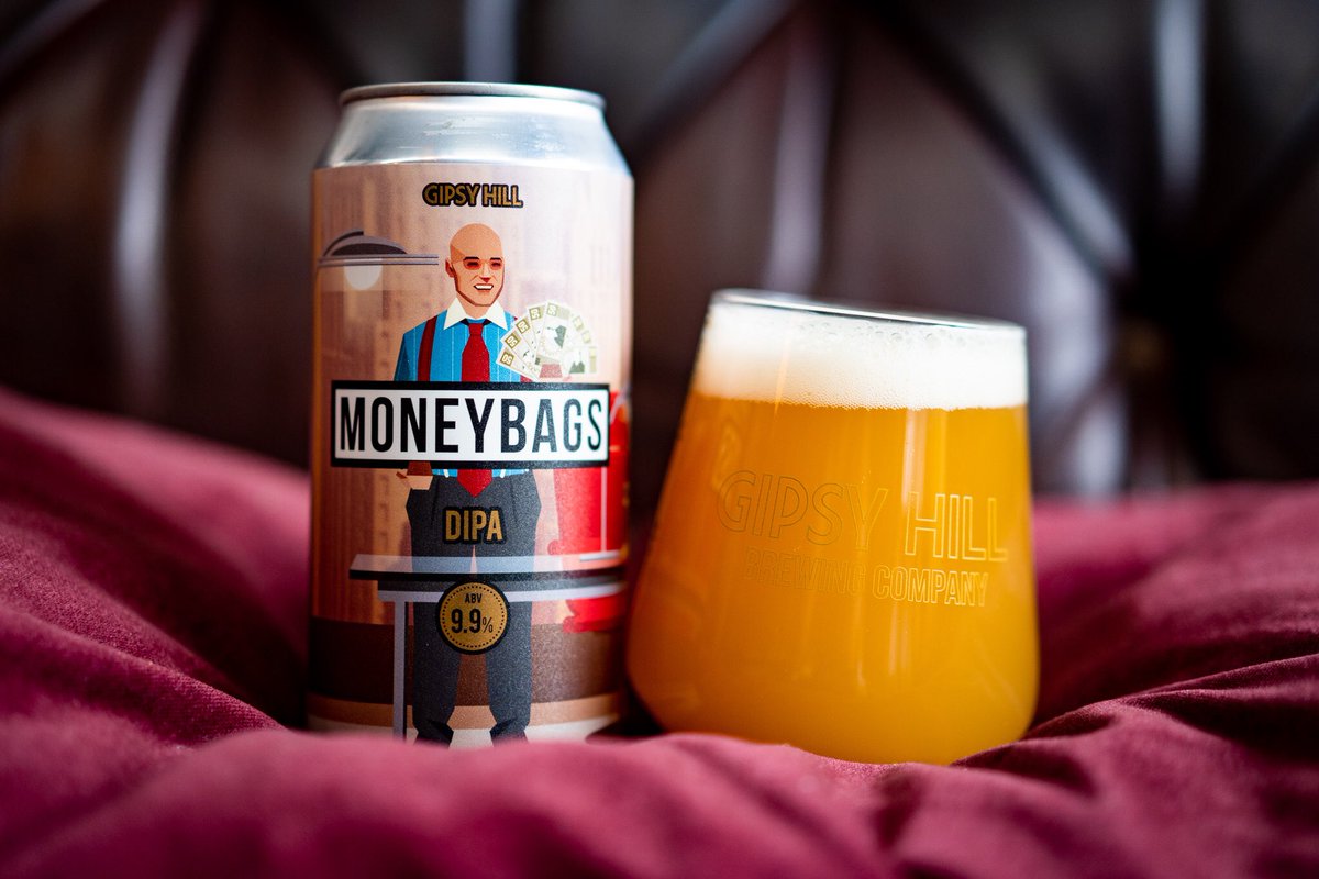 GipsyHillBrew's tweet photo. Moneybags is back! 💰 💰 💰 

Originally a keg only release back in February, we loved it so much we wanted to get it in cans - so brewed it again! 

A swish, brash, big hitter of a modern-day hop bomb, Moneybags is loaded up to the max with  Citra and Mosaic T90 and Cryo hops. https://t.co/G3zAMJBK7U