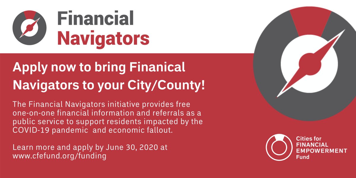 CFEfund's tweet photo. Financial Navigators provide structured guidance remotely that will help residents prioritize financial concerns and navigate disruptions to their cashflow. Cities/Counties can apply now to launch a Financial Navigators program: https://t.co/3l19xnT1e3 https://t.co/kLN5axvkph