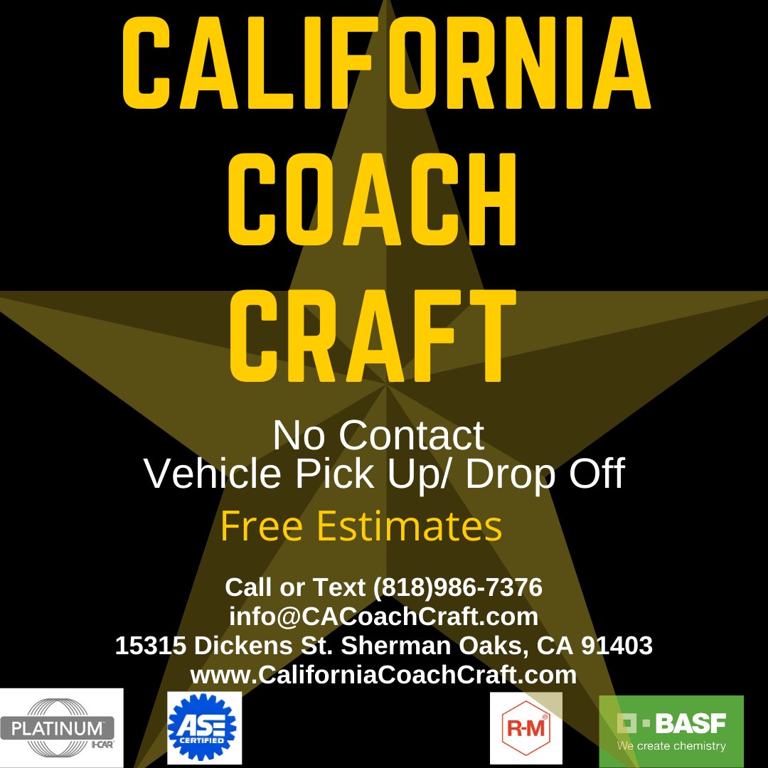 CACoachCraft's tweet photo. California Coach Craft is taking precautions to keep our space clean &amp; our customers &amp; employees healthy. #STAYHOME We have NO CONTACT vehicle pick up &amp; drop off and we provide estimates via FaceTime, text and email. Call or text us at (818)986-7376 or email info@CACoachCraft.com https://t.co/QCHCTagXDp