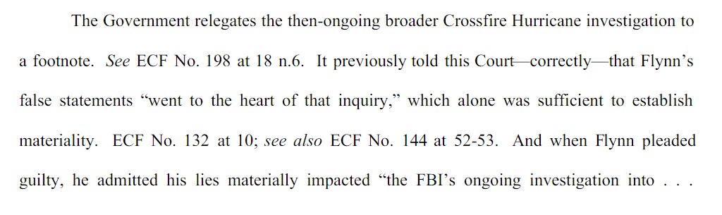 DOJ must disprove Van Grack's filings that Flynn's alleged lies go to the 'heart' of the Russia inquiry. Why did DOJ not do this in their motion to dismiss or a motion to retract the previous filings.Without that, Court is forced to decide on conflicting DOJ assertions of fact.