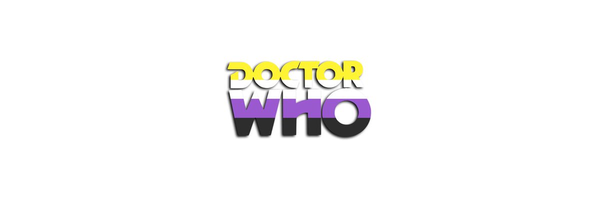 doctor who pride bannersnon-binary flag edition (white background)chibnall, classic, moffat & rtd era! #DoctorWho  #Pride  @friendoface @WhoQueer