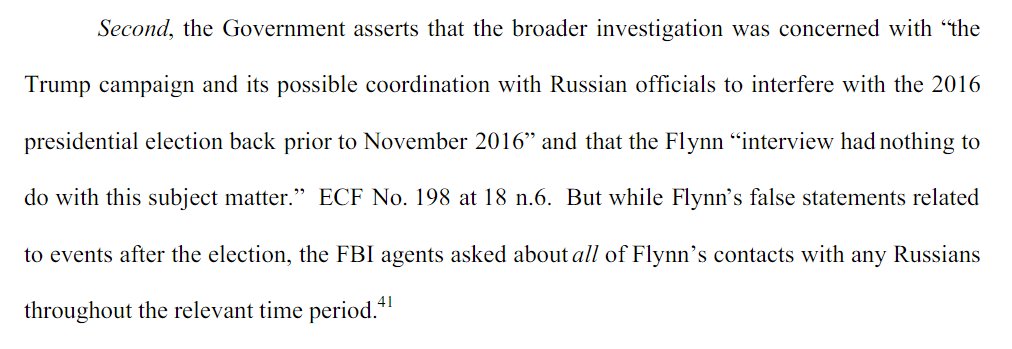 Sounds like Tim Shea had evidence that purpose of the Flynn interview had nothing to do with the Russia investigation. Gleeson has set this up on a tee for DOJ to prove there was a different purpose to the interview!