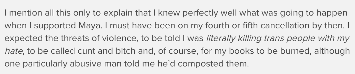 5a. The victimhood continues - with the hilarious contradiction that she was on her "4th or 5th cancellation".Not only is she cherry-picking the worst abuse (which is deplorable, but does not excuse transphobia) she's ridiculing the harm of her actions.
