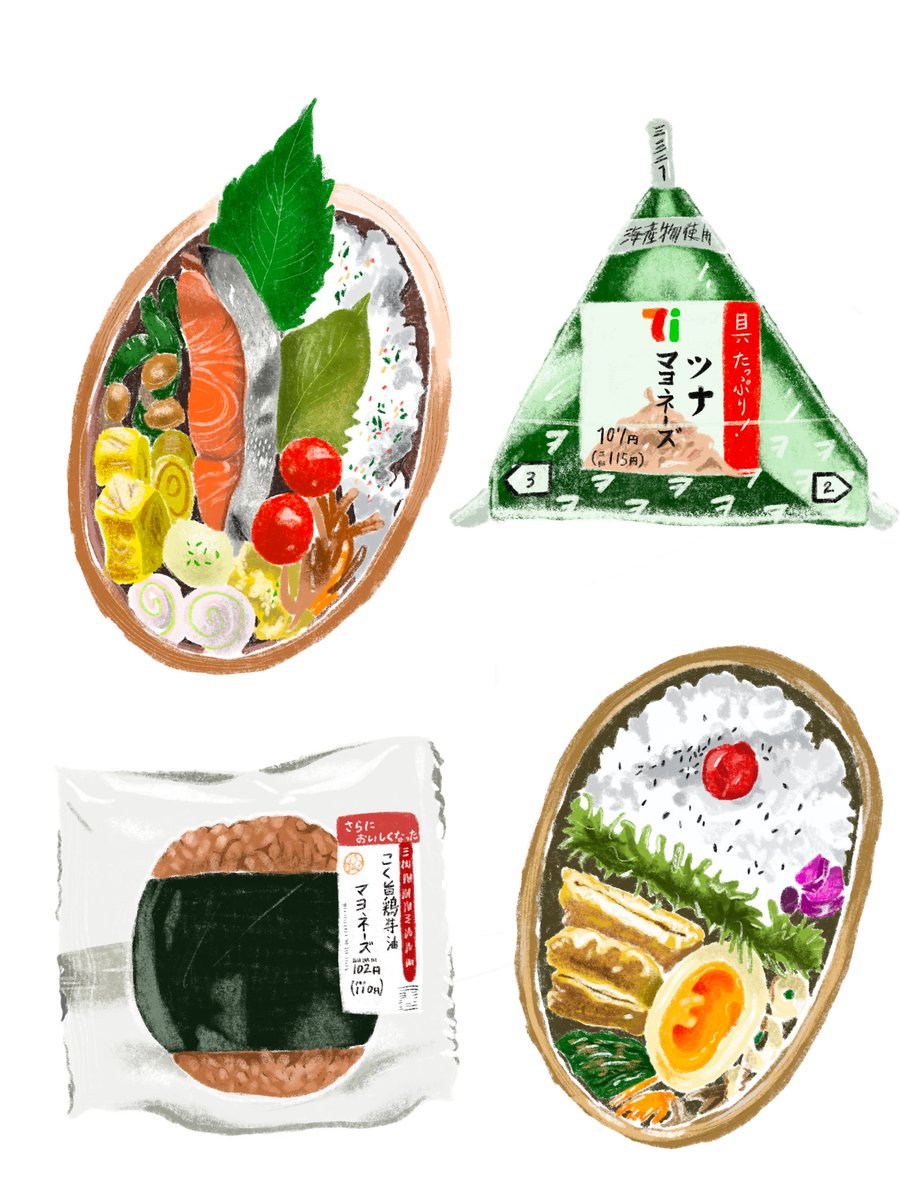 mary_chan7's tweet photo. Who craves onigiri?! 

#foodie #onigiri #bento #salmon #tamago #foodporn #illustration #foodillustration #digitalart #procreate #japanesefood #コンビニ https://t.co/0BixopZ8ui
