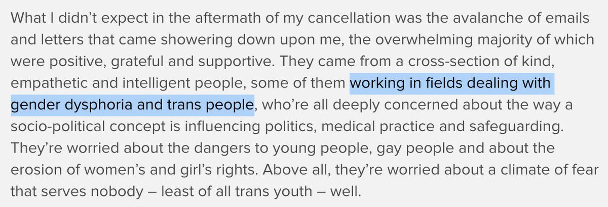 6a. Now Rowling moves on to casting herself as the saviour. All these people supported her for supporting Forstater - some of whom "working in fields dealing with gender dysphoria and trans people".