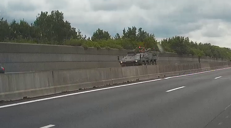 DrivingInTheNL's tweet photo. When you driving with a dashcam to make content for the YouTube channel and you see a rhino on the motorway A28:
Wanneer je rijdt met de dashcam om content te maken voor het YouTube kanaal en je een tank ziet op de autosnelweg A28: snapshot of the dashcam/snapshot van de dashcam https://t.co/85WVxX82PS