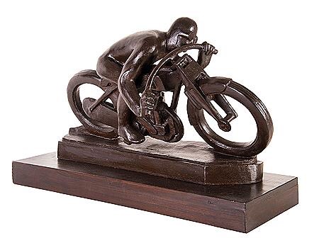 Švec is mostly forgotten now, a sad footnote of history, but he’s done other work that lingers. His motorcycle sculpture has a powerful sense of motion and dynamism. /8