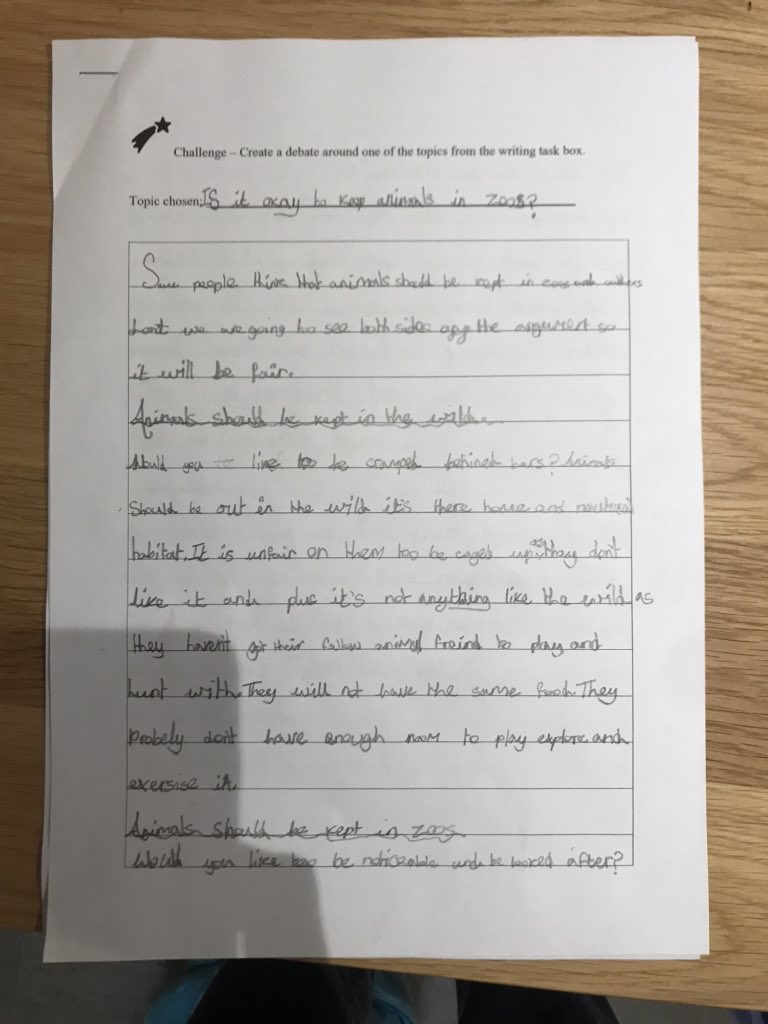 AlisonFrance9's tweet photo. @EgpaY5 @DeltaEGarforth Poppy worked really hard last week debating ‘Should animals be kept in Zoo’s’ we discussed some really interesting points 😊 https://t.co/amJjBU2lhx