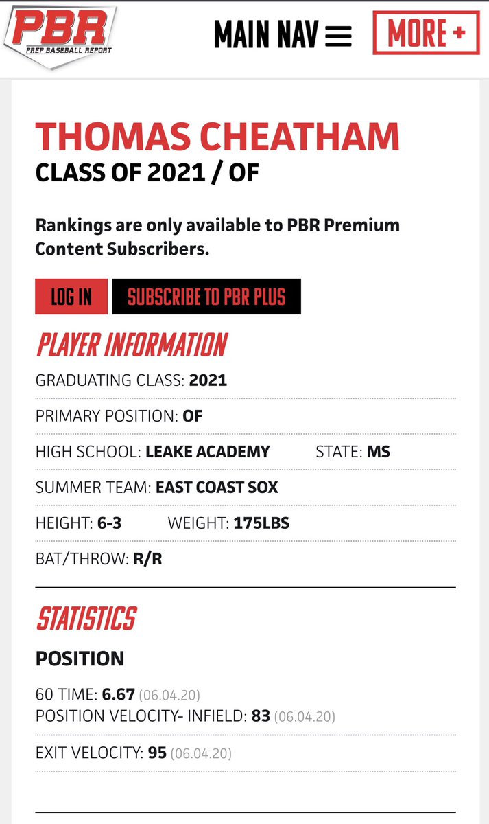 Thankful for <a href="/eastcoastbball/">East Coast Sox Baseball</a> &amp; @PBR_Alabama for putting on this amazing event.      6.67-60 laser time,  95 off the tee and 83 from the OF @PBR_Mississippi.   prepbaseballreport.com/profiles/MS/Th…