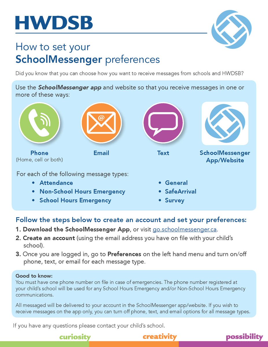 Families, we know we've been sharing a lot of updates using SchoolMessenger. Did you know you can choose how to receive these messages? And you can opt in to receive short text messages. Learn more bit.ly/30stehS