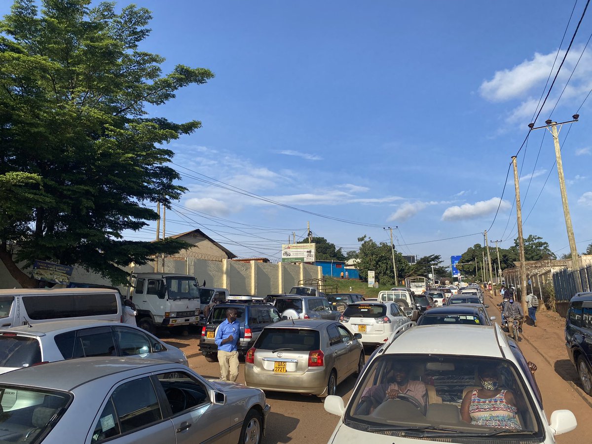 Ronkawamara's tweet photo. It now takes people in Kampala 3 hrs to get to work &amp; 3 hrs back home. That’s 6 hrs burning fuel &amp; losing productivity! Not practical to allow cars, public transport, &amp; maintain a 7pm curfew. It’s doing more harm than good. Curfew should be 10pm! @nbstv @ntvuganda @AndrewMwenda https://t.co/hwvS4bTyh5
