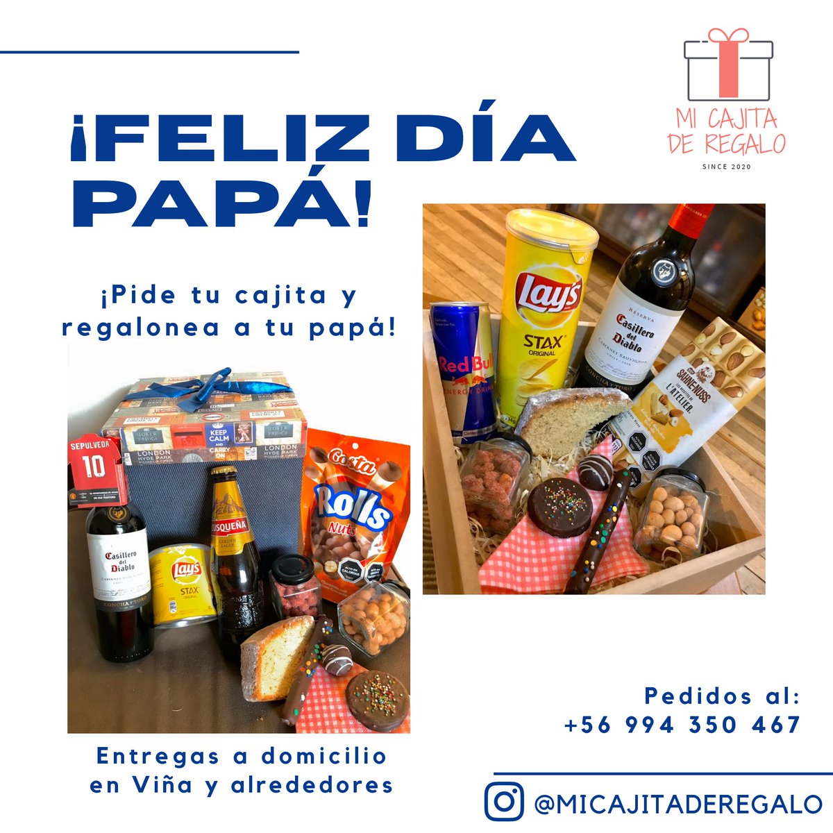 felipevalle_'s tweet photo. ¡Hola! ¿Les conté que estoy haciendo cajitas de regalo para el #DíaDelPapá? 🎁Tengo 3 opciones con distintos precios, con envío a domicilio en Viña y alrededores 😊 agradecería su rt o like para difundir mi pequeño emprendimiento 🎈
https://t.co/fmfm5PpoNU https://t.co/JQjcxCIpFa